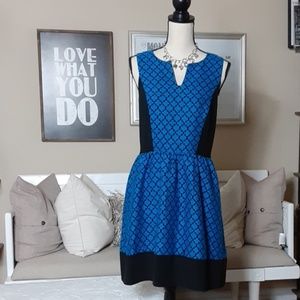 Kenzie Black and Blue Skater Dress (M)